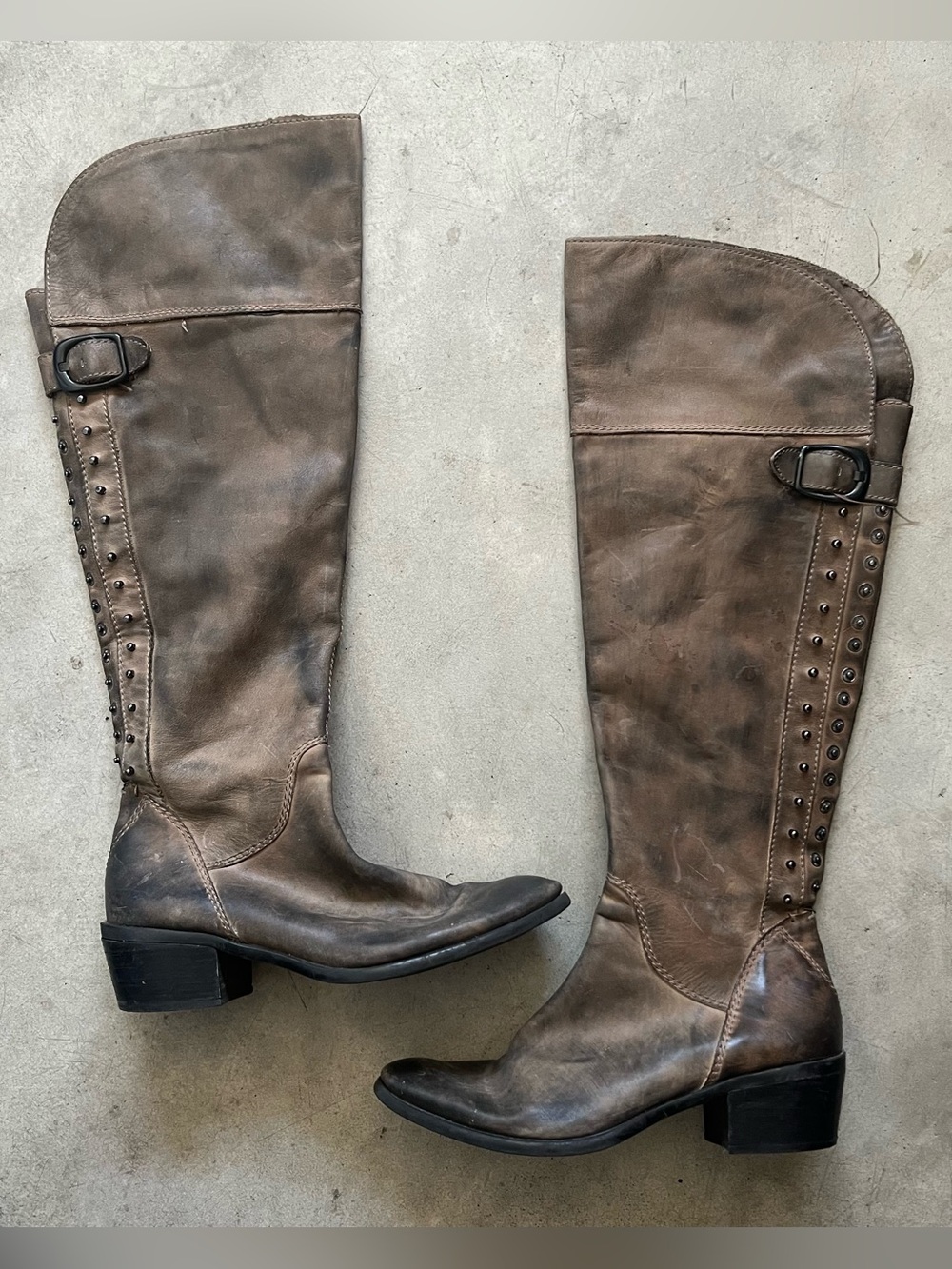 Vince Camuto Brown Studded Over-the-Knee Leather Boots